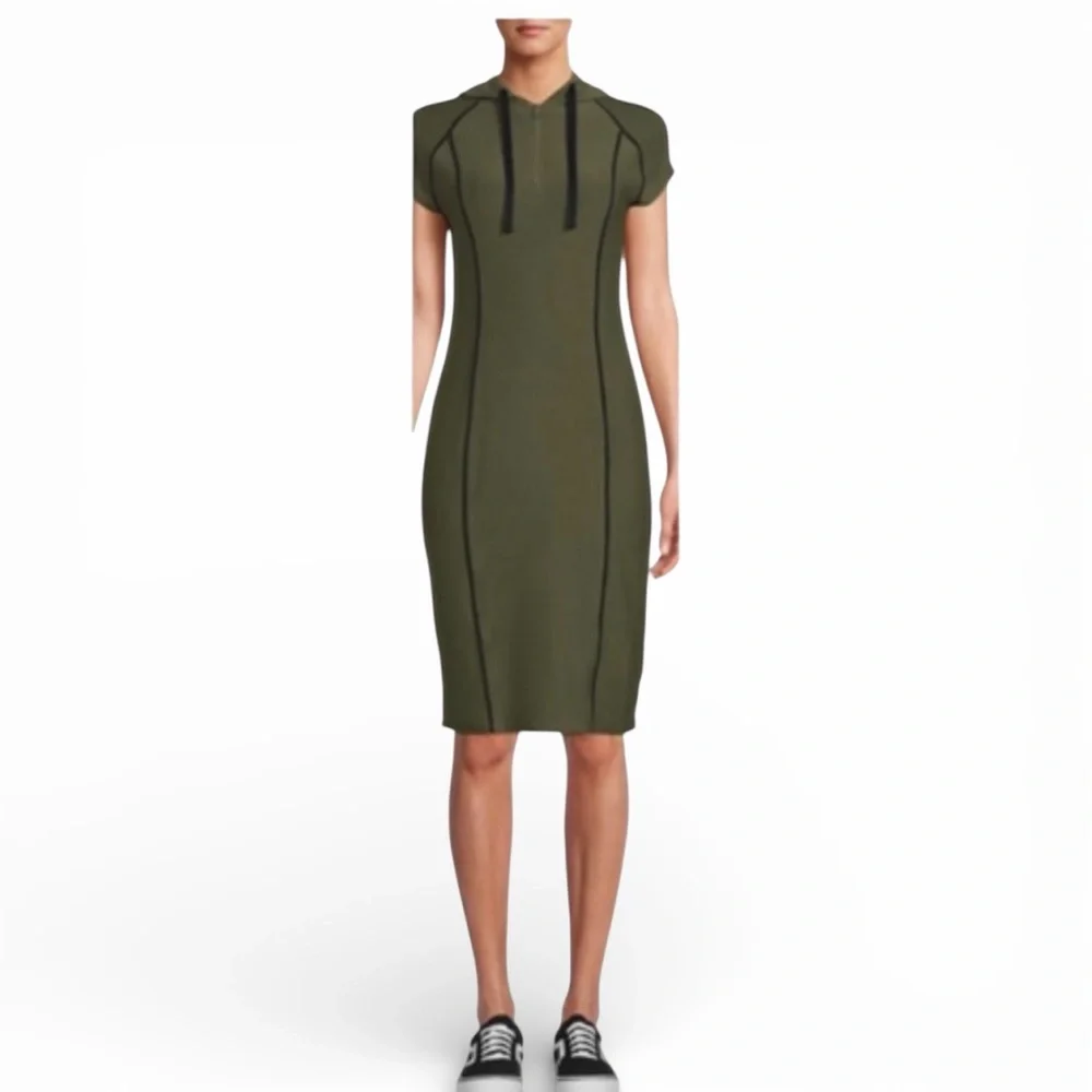No Boundaries Olive Green Half-Zip Hooded Midi Dress-Juniors L (11–13)| Like New